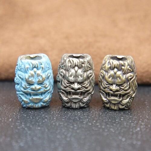 Brass Dragon Head Carved Cylinder Umbrella Rope Knife Beads DIY Paracord Bracelets Accessories Handmade Woven Lanyard Pendants