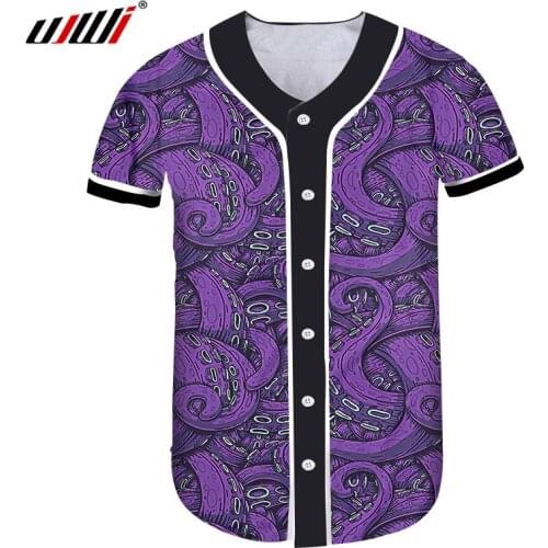 UJWI Men/Women Personality Trend Baseball Shirt Mens Oversized Casual Tshirt 3D Full Printed Octopus Tentacle Pattern custom