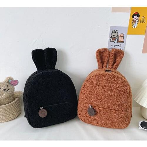 Soft Female Woolen Cloth Knapsack Lovely Hit Color School Bag for Teenager Girls Ladies Rabbit Ears Travel Mochila