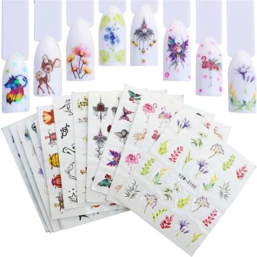 12PCS Nail Sticker Flower Elegant Watermark Slider Sets Colorful Polish Decals Wraps for Manicure Nail Art Accessory