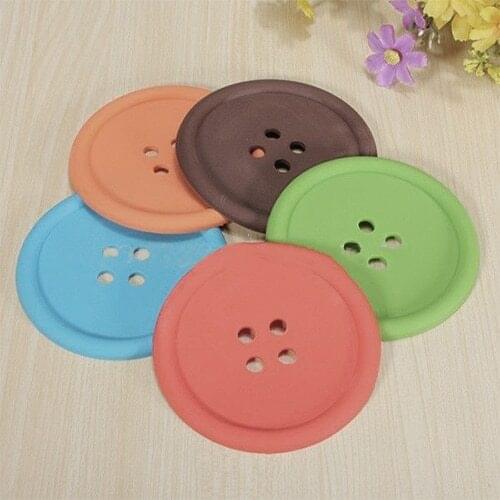 New 5Pcs Cute Colorful Silicone Button Coaster Cup Cushion Holder Coffee Tea Hot Drink Placemat Mat Home Kitchen Decor
