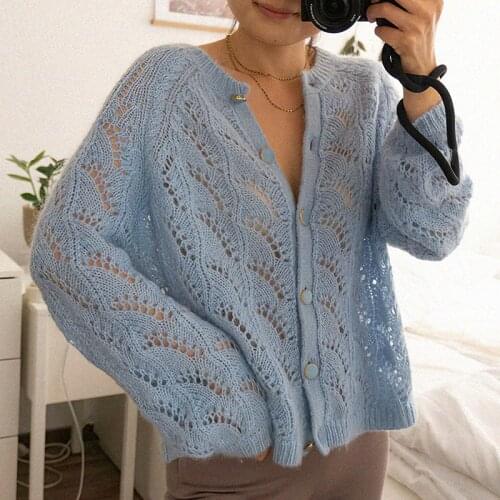 Solid Mohair Knitting Gilet 2021 Women Autumn Winter Puff Sleeve Round Neck Wool Casual Sweater Female Vintage Cardigan Jumper