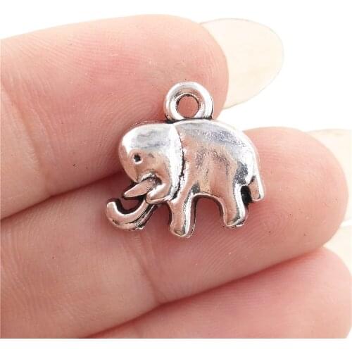 BULK 30pcs Small Elephant Charms Alloy Metal Tibetan Silver Plated Animal Pendant Jewelry DIY Accessory 13*13mm 1.1g