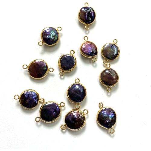 Classic Round Shape Freshwater Pearl Charm Boutique Double Hole Pendant Pendant Connector Handmade Holiday Gift DIY Wholesale
