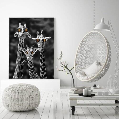 Scandinavian Animal Poster Canvas Painting Giraffe Glasses Money Modern Art Print Moder Wall Picture For Living Room Home Decor
