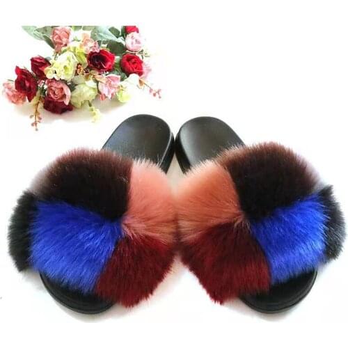 Dropshipping Winter Home Shoes Women House Slippers Warm Faux Fur Ladies Soft Plush Furry Female Open Toe Slides Shoes TX414