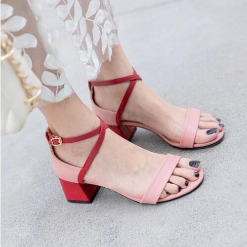 PXELENA 2019 Summer Women Sandals Cross Strap Chunky Block Square Med heels Rome Shoes Ladies Fashion Party Dress Office Plus SZ