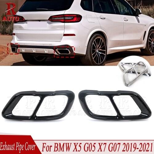 R-AUTO Stainless Steel Exhaust Pipe Cover Chrome Trim Accessories Rear Exterior Glossy Black/Silvery For BMW X5 G05 X7 G07 19-21
