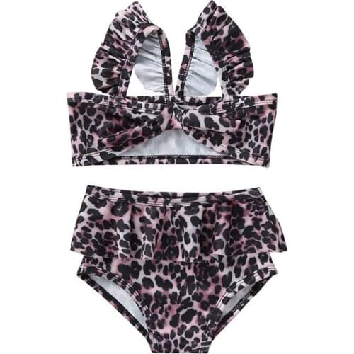 Summer New Girls Leopard Print Split Swimsuit Suit Sea Beach Childrens Swimming Supplies Baby Girls Swimsuit 1-5 Years old 30