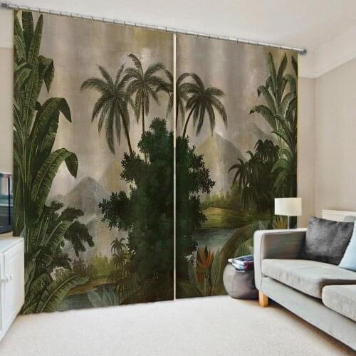 Luxury Blackout 3D Window Curtains For Living Room Bedroom green beach curtains Decoration curtains