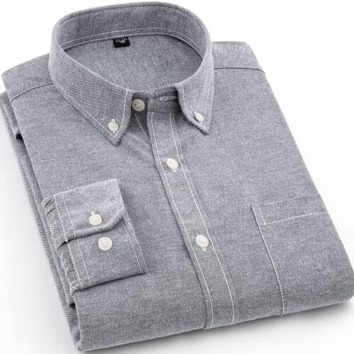 Oxford Mens Long-sleeved Shirts Casual White Red Blue Gray Green Navy Business Shirt Men Long Sleeve Slim Button Up Shirt