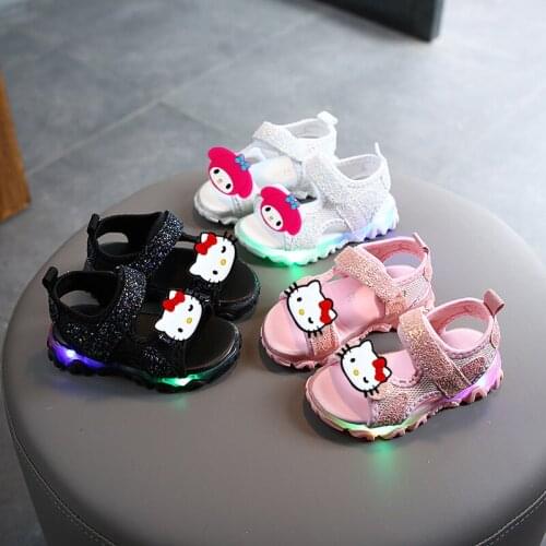 Sanrio Hello Kitty childrens summer LED sandals boys girls baby soft-soled beach shoes Melody childrens light-up toddler shoes