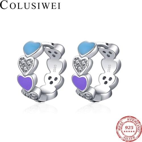 Colusiwei Genuine 925 Sterling Silver Rainbow Color Enamel Heart Hoop Earrings for Women 2021 New Ear Hoops Female Fine Jewelry