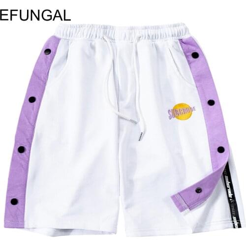 EFUNGAL 2021 Summer Shorts Men Urban Fashion Streetwear Side Buttons Color Block Patchwork Harem Knee Length Hawaii Beachwear
