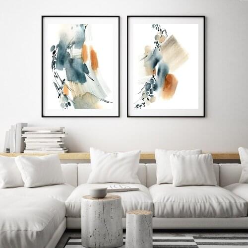 Modern Blue Mold Watercolor Hanging Art Poster Canvas painting, Abstract Line Wall Pictuers,Minimalist Home Decor