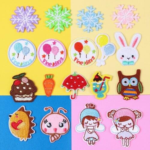 Cake balloon Red umbrella Embroidery Drinks Carrot Patches for Clothing Iron on Kids Clothes Appliques Badge Stripes Sticker