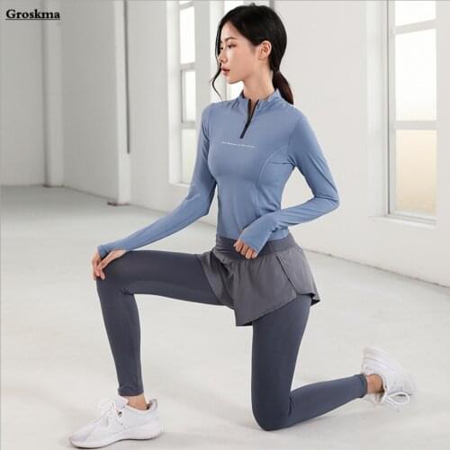 Long Sleeve Crop Tops+Patchwork Pants Women Yoga Sets Quick Dry Fitness Gym 2 Piece Suits Outdoor Running Sportswear Tracksuit