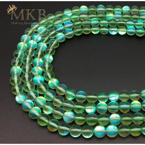 A+ Green Austria Crystal Round Beads For Jewerly Making Bracelet 6 8 10 12mm Synthesis Glitter Moonstone Beads Wholesale Perles