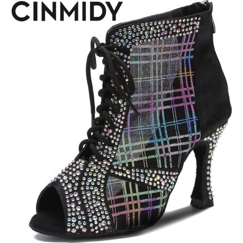 CINMIDY Fashion Sexy Dance Boots Belly Dance Latin Jazz Pole Dance Shoes Soft Sole Sandals Women Rhinestone High Heels