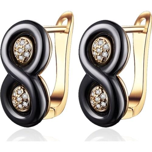 New Fashion 8 Shape Black White Ceramic Stud Earrings for Women Infinity Gold Cubic Zirconia Earrings Party Jewelry Gifts