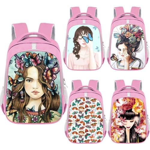Lovely Cartoon Girl and Beautiful Butterfly Backpack Women Causal Rucksack Children School Bags for Teenager Girls Book Bag Gift