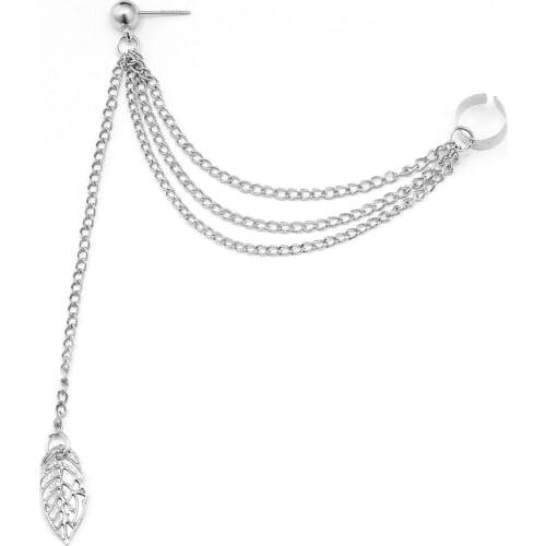 Punk Rock Leaf Chain Tassel Dangle Ear Cuff Wrap Earring Gold Color earrings in jewelry 1 pcs#3