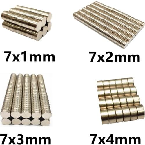 10 20 50PCS/LOT NdFeB Magnet 7*1 7*2 7*3 7*4 N35 Disc MAGNET 7x1 7x2 7x3 7x4 Round Speaker Neodymium magnets