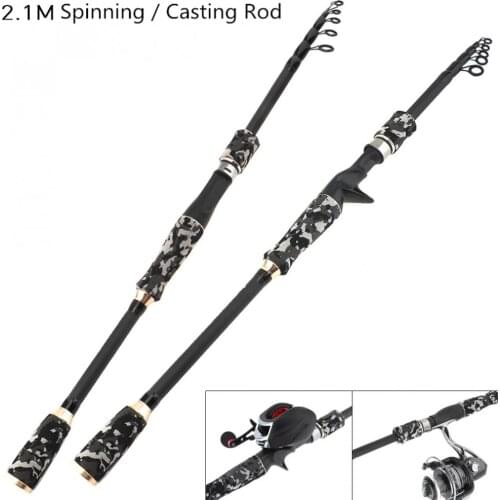 2.1m Gray Carbon Fiber Lure Fishing Rod Spinning Casting Rod 6 Section Telescopic Ultra Light Travel Fishing Pole Lure Tackle