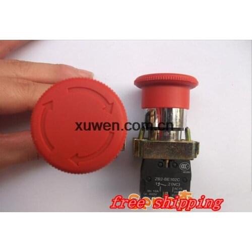 2pcs/Lot XB2 BS542 Turn to Released 1N/C Red Emergency Stop Mushroom Push button Switch
