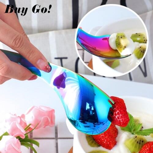 2PCS Stainless Steel Salad Spork Spoon Creative Bend Spoon Multi-Function 2 IN1 Dessert Fork Spoon For Fruit Yogurt Dinnerware