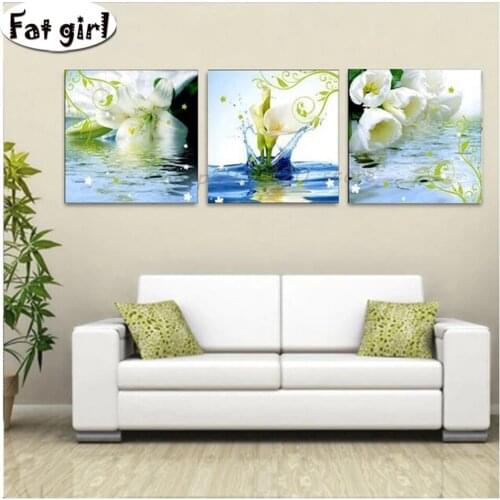 3 pcs White Lily Calla lily flower art Diy Square Round Drill 5D Diamond Painting Cross Stitch Embroidery scenery Home Decor kit