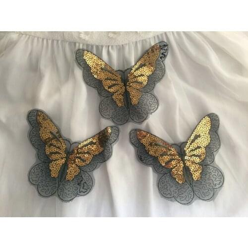 5pcs 3D Butterfly Sequins Lace Patches Applique For Bridal Wedding dress Sewing On Accessories Diy Clothing Decoration Patch