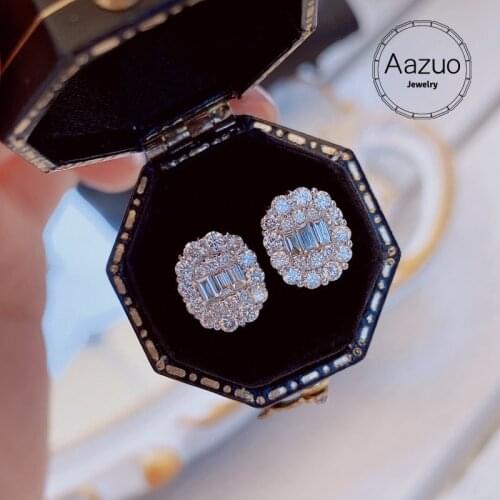 Aazuo 18K Original Whtie Gold Real Diamonds 1.0ct Fairy Oval Stud Earring Upscale Trendy Classic Party Fine Jewelry Hot Sell