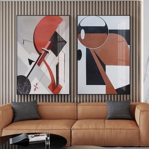 Nordic Abstract Geometric Black and Red Blocks Canvas Painting Modern Wall Art Poster for Living Room Abstract Picture No Frame