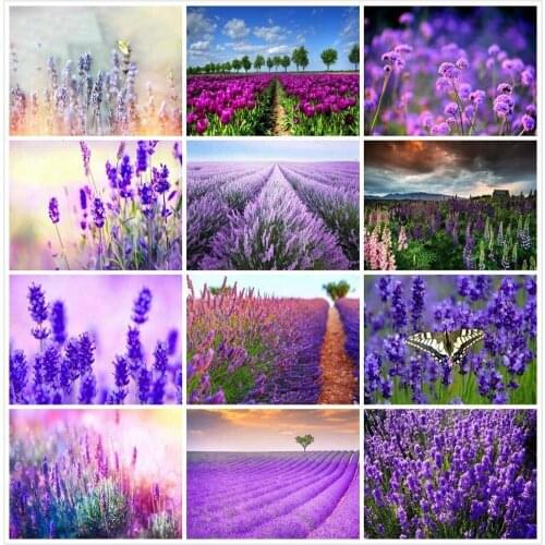 Diy Diamond Painting Purple Lavender Flowers Sea Full Round Square Rhinestones Embroidery Cross Stitch Scenery Pictures Decor