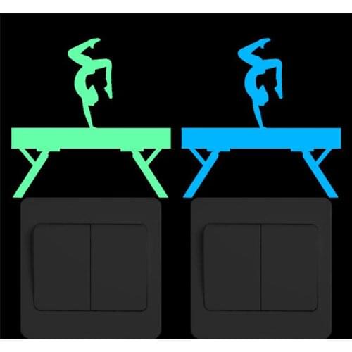 Balance Beam Girl Glow Switch Sticker Cartoon Gymnastics Vinyl Wall Decal Luminous Sticker for Kids Rooms Bedroom Home Decor