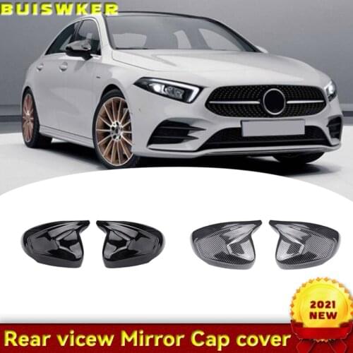 Car Horns Rearview Mirror Cover For Mercedes Benz A Class CLA W177 C118 2018-2020 Left Hand Drive Mirror Cover Decoration