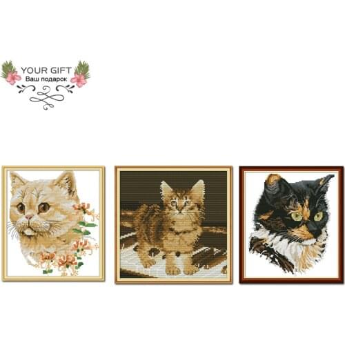 Joy Sunday Cats Home Decor DA230 DA239 DA241 14CT 11CT Counted Stamped Cat Animal Needlework Embroidery DIY Cross Stitch kits