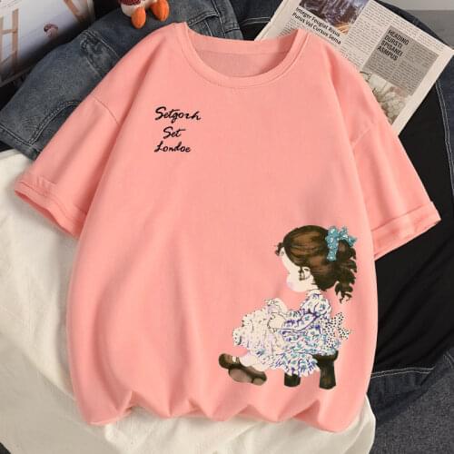 Plus Size S-5XL Cotton T Shirt Summer Casual Loose T Shirt Harajuku Loveliness Womens T-Shirts Round Collar Short Sleeve Top