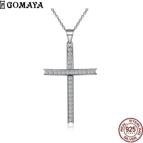GOMAYA 925 Sterling Silver Cubic Zirconia Delicate Retro Cool Cross Pendant Necklace Hot Selling Fine Jewelry Anniversary Gift