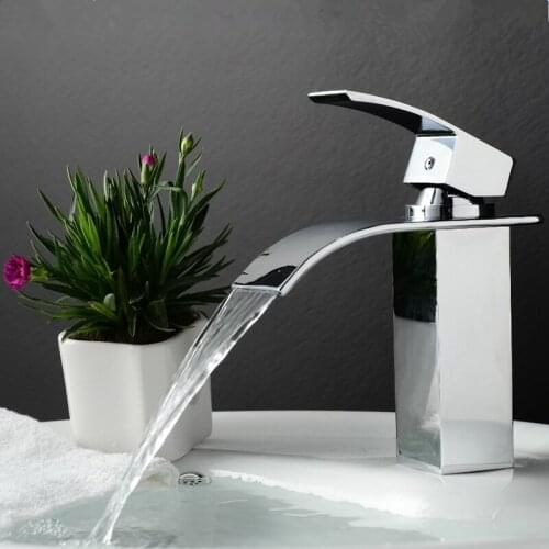 Hot Cold Wash Basin Faucet Waterfall Bathroom Vanity Sink Faucet Single Lever Chrome Brass Hot and Cold Basin Washing Taps D-082
