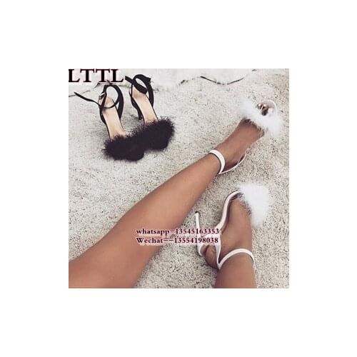 New Booty Impera suede Leather Gladiator Summer Women Sandals Feathers High Heels Fur Open Toe T-Strap ankle strap Shoes Woman