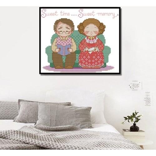 Chinese embroidery needlework sets a pair of old spouse portrait crossing stitch punto de cruz cross stitch printed cross stitch