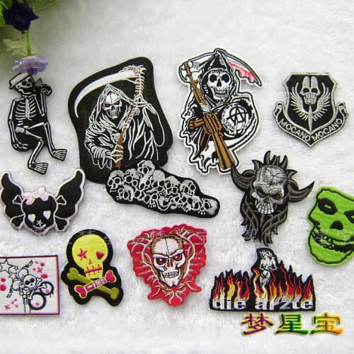 Adhesive tape A203 Skull Sickle Death flame punk style clothing decoration patch