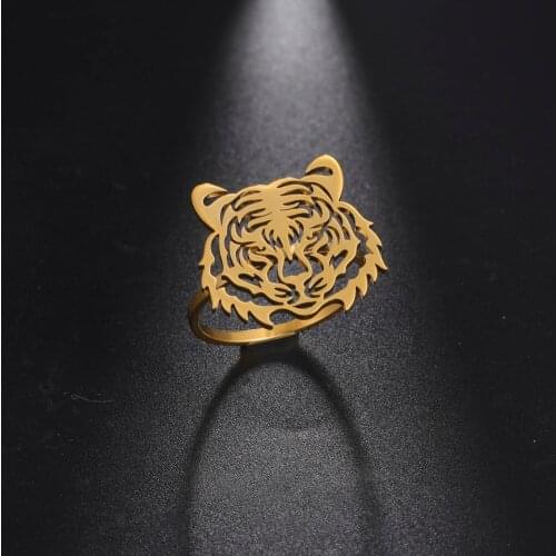 COOLTIME New Tiger Animal Hollow Stainless Steel Ring Engagement Party Rings Valentines Gift for Men Women Factory High Quality