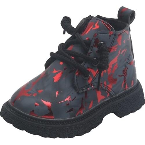 Hot Sale Autumn Girls Print Leather Boots Fashion Non-Slip Short Boots Boys Waterproof Childrens Shoes G314