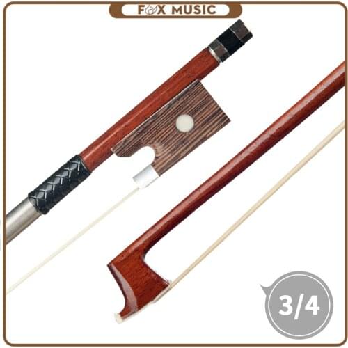 Brazilwood Bow 3/4 Size Violin/ Fiddle Bow White Horsehair Bow Round Stick Student Bow Beginner Use