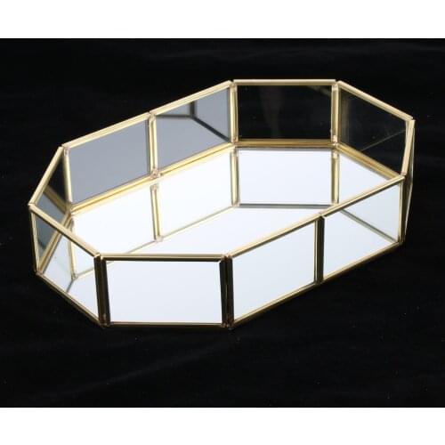 Fashion Brass Glass Jewelry Display Tray Cosmetic Organizer Storage Box Dessert Plate Decorative Tray