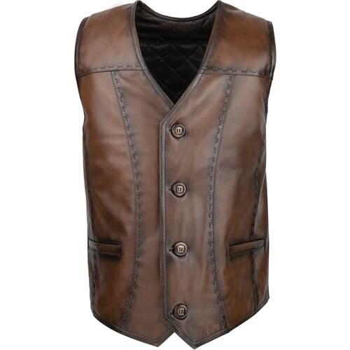 Mens Brown Genuine Leather Vest-Lambskin-Elişçiliği leather vest