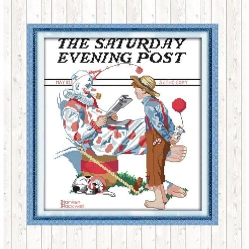 Boy and Clown DIY Needlework Sets Cross Stitch Kits Printed Canvas 14ct Counted Cross Stitch Sets Handmade Embroidery Painting